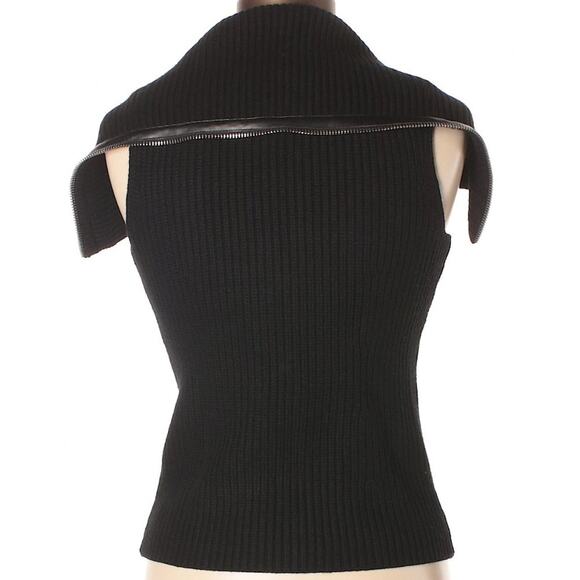 Per Se Solid Sleeveless Black Zip Up Sweater - Picture 2 of 7